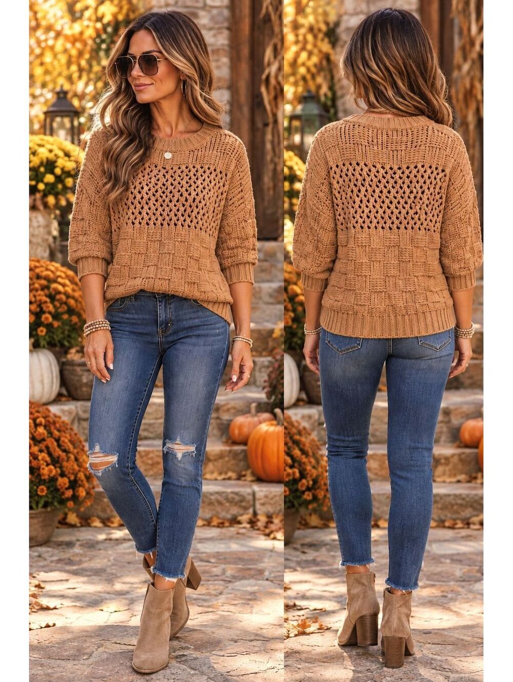 Lela Sky super soft crochet knit sweater M/L